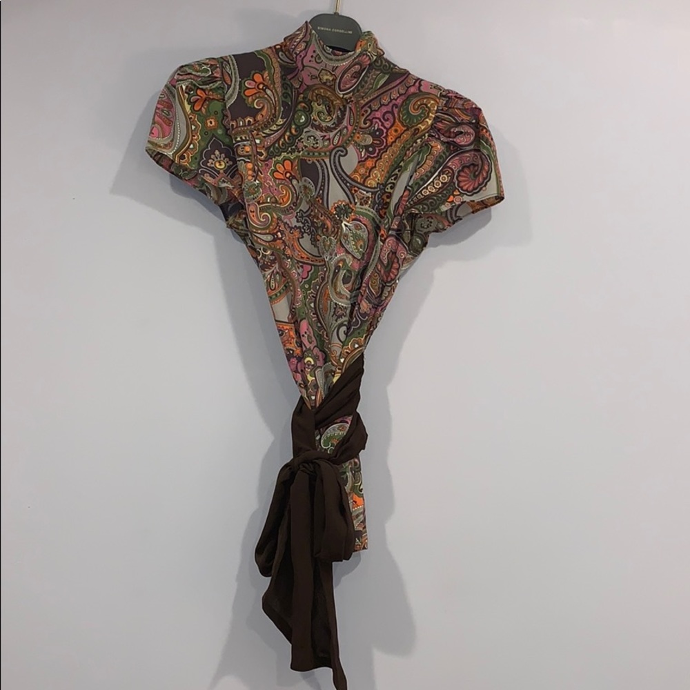 Printed Top with wrap around belt